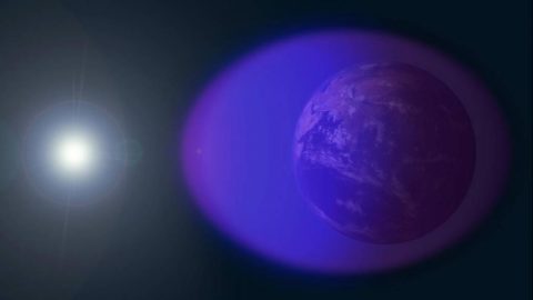 During typical day-night cycles, the ionosphere — shown in purple and not-to-scale in this image — waxes and wanes with the Sun. The total solar eclipse will cut off this region’s source of ionizing radiation. (NASA's Goddard Space Flight Center/Duberstein)