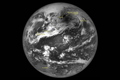 NASA's Lunar Reconnaissance Orbiter has observed solar eclipses from its vantage point at the moon before. The image LRO takes of Earth on Aug. 21, 2017, is expected to look similar to this view, which the satellite captured in May 2012. Australia is visible at the bottom left of this image, and the shadow cast on Earth's surface by the moon is the dark area just to the right of top-center. (NASA/Goddard Space Flight Center/Arizona State University) NASA's Lunar Reconnaissance Orbiter has observed solar eclipses from its vantage point at the moon before. The image LRO takes of Earth on Aug. 21, 2017, is expected to look similar to this view, which the satellite captured in May 2012. Australia is visible at the bottom left of this image, and the shadow cast on Earth's surface by the moon is the dark area just to the right of top-center. (NASA/Goddard Space Flight Center/Arizona State University)