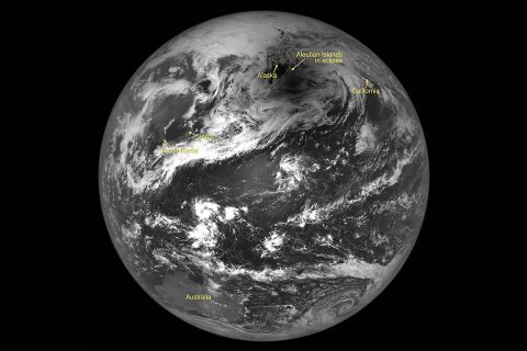 NASA's Lunar Reconnaissance Orbiter has observed solar eclipses from its vantage point at the moon before. The image LRO takes of Earth on Aug. 21, 2017, is expected to look similar to this view, which the satellite captured in May 2012. Australia is visible at the bottom left of this image, and the shadow cast on Earth's surface by the moon is the dark area just to the right of top-center. (NASA/Goddard Space Flight Center/Arizona State University)