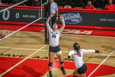 APSU Volleyball gets commanding three set victory over Western Illinois Saturday to win Blazer Invitational Saturday. (APSU Sports Information)