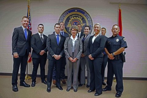 (L to R) Benjamin Cooper Goble, Michael Bradlee Taylor Christian William Canales, Robert Clay Dill, Steven Charles Cash, Victoria Ann Medina, Tess Elise Halford, Ian Pheng Yang. (Jim Knoll, CPD)