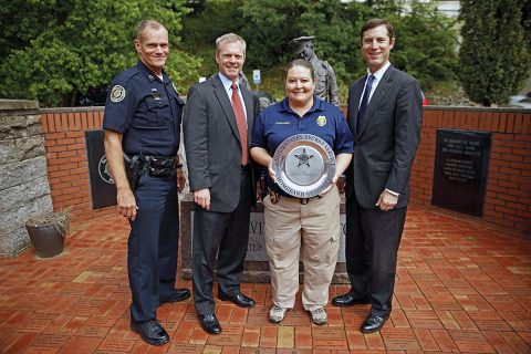 (L to R) Chief Ansley, Assistant Special Agent in Charge, Gregory Hudson, Detective Debra Kolofsky, and Special Agent in Charge Todd Hudson. (Jim Knoll, CPD)