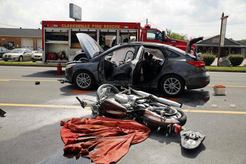 Saturday, Clarksville Police responded to a motorcycle and car accident that resulted in two deaths. (Jim Knoll, CPD)