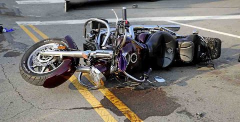 A Yamaha VTC motorcycle failed to stop at the red light at Beech Street and Providence Boulevard and crashed into a Ford Mustang, Sunday. (Jim Knoll, CPD) A Yamaha VTC motorcycle failed to stop at the red light at Beech Street and Providence Boulevard and crashed into a Ford Mustang, Sunday. (Jim Knoll, CPD)