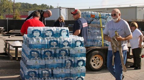 Montgomery County Volunteer Firefighters take in donations from the public at TMS Construction off Frosty Morn Drive.