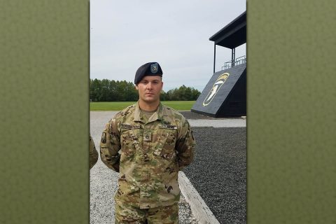 Staff Sgt. Cole Champion, a motor transport operator assigned to the 1176th Transportation Company of the Tennessee National Guard, attached to 541st Transportation Company, 129th Combat Sustainment Support Battalion, 101st Airborne Division (Air Assault) Sustainment Brigade, 101st Abn. Div., poses for a photo, Sept. 11, 2017, after graduating from the Sabalauski Air Assault School on Fort Campbell, Kentucky. (Courtesy photo) 