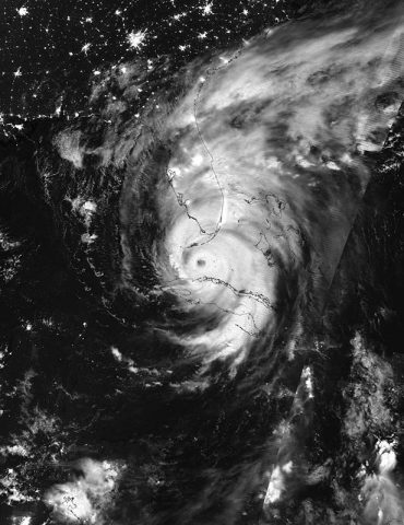 On Sept. 10, at 3:38 a.m. EDT (0738 UTC) NASA-NOAA's Suomi NPP satellite captured this infrared night-time image of Hurricane Irma between Cuba and the Florida Keys (NOAA/NASA Goddard Rapid Response Team)