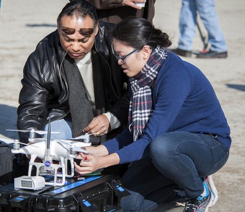 Ricardo Arteaga and Hong Truong resolve a transmission issue with a drone during testing of technology recently used in Texas for search and rescue efforts and accessing damage caused by Hurricane Harvey. (NASA Photo / Lauren Hughes) Ricardo Arteaga and Hong Truong resolve a transmission issue with a drone during testing of technology recently used in Texas for search and rescue efforts and accessing damage caused by Hurricane Harvey. (NASA Photo / Lauren Hughes)