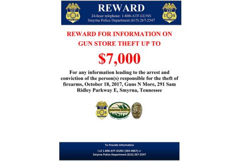 ATF offers $ 7,000 reward in Smyrna Gun Store Robbery