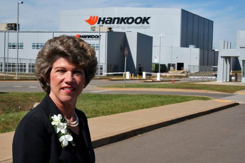 Clarksville Mayor Kim McMillan at Hankook Tire.