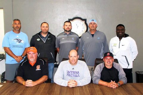 East Team Coaches 2017: Front row (l-r) Greg Ryan, Matt Williams, Jeremy Jenkins. Back row (l-r) West Jones, Mark Williams, Sean Loftis, Jason Dobbs, Charles Fant.