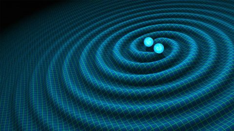 An artist's impression of gravitational waves generated by binary neutron stars. (R. Hurt/Caltech-JPL) An artist's impression of gravitational waves generated by binary neutron stars. (R. Hurt/Caltech-JPL)