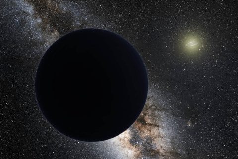 An artist's illustration of a possible ninth planet in our solar system, hovering at the edge of our solar system. Neptune's orbit is shown as a bright ring around the Sun. (ESO/Tom Ruen/nagualdesign)