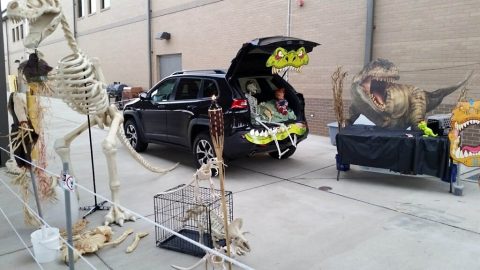 The dinosaur display was part of the Children’s Haunted House, which was put together as part of 716th Military Police Battalion, 101st Airborne Division (Air Assault) Sustainment Brigade, 101st Abn. Div.’s fall festival, Oct. 20, 2017, on Fort Campbell, Kentucky. The display was put together by the Soldiers of 551st MP Company, 716th MP Bn. (Courtesy Photo)