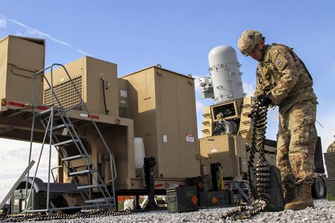 Spc. Ramiro Ramirez, a field artillery firefinder radar operator with Battery A, 2nd Battalion, 44th Air Defense Artillery Regiment, assigned to 108th Air Defense Artillery Brigade, and attached to the 101st Airborne Division (Air Assault) Sustainment Brigade, 101st Abn. Div., puts away the Land-Based Phalanx Weapon System’s ammo, Nov. 8, 2017, during the battalion’s live fire exercise on Fort Campbell, Kentucky. (U.S. Army photo by Spc. Alexes Anderson/101st SBDE Public Affairs) 