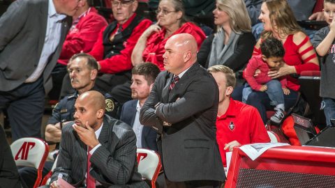 Matt Figger gets his first win as Austin Peay Men's Basketball Head Coach Tuesday night at the Dunn Center. (APSU Sports Information)