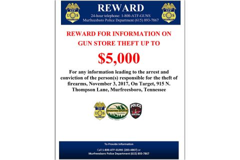 ATF offers $ 5,000 reward in Murfreesboro Gun Store Theft