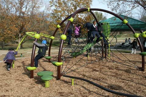 Tabernacle Christian School students on the new playground equipment at Clarksville's Valleybrook Park.