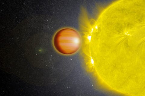 A NASA-led team of scientists determined that WASP-18b, a "hot Jupiter" located 325 light-years from Earth, has a stratosphere that's loaded with carbon monoxide, but has no signs of water. (NASA)