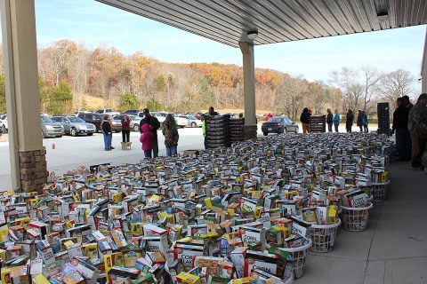 1200 baskets to be handed out at Yellow Creek Baptist Church during their Free Food Giveaway, Saturday.