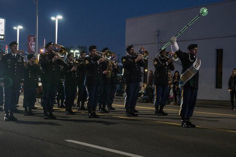 The 101st Airborne Division (Air Assault) Band marched in this years Clarksville Christmas parade, around Clarksville on Dec. 2. There were more than 130 businesses, schools and organizations took part in the floats in this years parade each decorated with a different theme all around the theme, “Christmas around the world” (Spc. Patrick Kirby) 