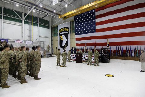 Brig. Gen. Todd Royar, deputy commanding general-support for the 101st Airborne Division (Air Assault), speaks to the Soldiers of 227th Composite Supply Company, 129th Combat Sustainment Supply Company, 101st Airborne Division (Air Assault) Sustainment Brigade, 101st Abn. Div., November 29th, 2017, during the company’s welcome home ceremony at Hanger 3 on Fort Campbell, Kentucky. (Spc. Alexes Anderson/ 101st SBDE Public Affairs Office) Brig. Gen. Todd Royar, deputy commanding general-support for the 101st Airborne Division (Air Assault), speaks to the Soldiers of 227th Composite Supply Company, 129th Combat Sustainment Supply Company, 101st Airborne Division (Air Assault) Sustainment Brigade, 101st Abn. Div., November 29th, 2017, during the company’s welcome home ceremony at Hanger 3 on Fort Campbell, Kentucky. (Spc. Alexes Anderson/ 101st SBDE Public Affairs Office)