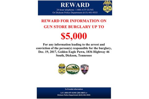 ATF offers reward in gun burglary at Dickson's Golden Eagle Pawn