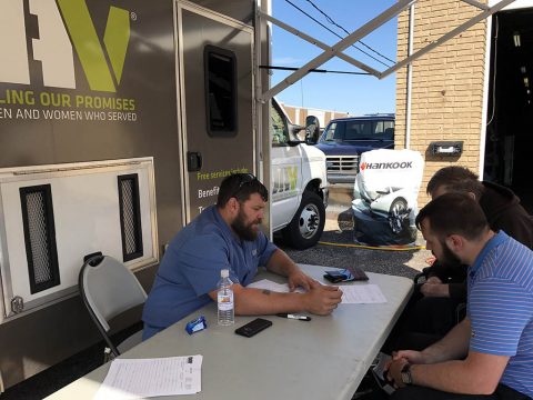 DAV National Service Officer Supervisor Steve Strodtbeck helps local veterans at the Hankook-DAV MSO Stop at Major League Tire in Mentor, Ohio. DAV National Service Officer Supervisor Steve Strodtbeck helps local veterans at the Hankook-DAV MSO Stop at Major League Tire in Mentor, Ohio.