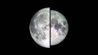 An image of the moon taken by NASA’s Lunar Reconnaissance Orbiter is shown in two halves to illustrate the difference in the apparent size and brightness of the moon during a supermoon. The left half shows the apparent size of a supermoon (full moon at perigee), while the right half shows the apparent size and brightness of a micromoon (full moon at apogee). (NASA/Goddard/Lunar Reconnaissance Orbiter)