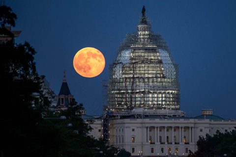 While they make for great photographs, images like this one that rely on a special photographic technique aren't an accurate representation of what the supermoon will look like to the naked eye. (NASA/Bill Ingalls)