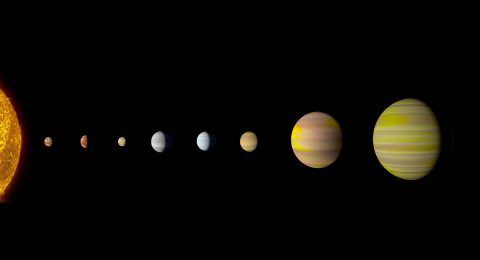 With the discovery of an eighth planet, the Kepler-90 system is the first to tie with our solar system in number of planets. Artist's concept. (NASA/Ames Research Center/Wendy Stenzel) With the discovery of an eighth planet, the Kepler-90 system is the first to tie with our solar system in number of planets. Artist's concept. (NASA/Ames Research Center/Wendy Stenzel)