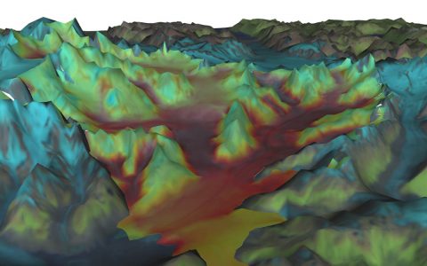 A simulation by VESL of Columbia Glacier, Alaska. (NASA/JPL-Caltech)