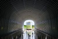 A engine section structural qualification test article for NASA’s nbew rocket, the Space Launch System, is loaded onto the barge Pegasus at the agency’s Michoud Assembly Facility in New Orleans. (NASA/MSFC Michoud image: Jude Guidry)