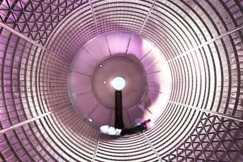 The liquid oxygen tank--shown here as technicians inside the tank complete final welds to plug holes left by the robotic welder-- is undergoing the first hydrostatic testing for NASA’s deep-space rocket, the Space Launch System (SLS). (NASA/MSFC/MAF/Jude Guidry)