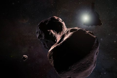 Artist’s impression of NASA’s New Horizons spacecraft encountering 2014 MU69, a Kuiper Belt object that orbits one billion miles (1.6 billion kilometers) beyond Pluto, on Jan. 1, 2019. (NASA/JHUAPL/SwRI/Steve Gribben) Artist’s impression of NASA’s New Horizons spacecraft encountering 2014 MU69, a Kuiper Belt object that orbits one billion miles (1.6 billion kilometers) beyond Pluto, on Jan. 1, 2019. (NASA/JHUAPL/SwRI/Steve Gribben)