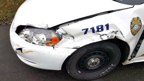 Clarksville Police Patrol Car that was hit by Herbert Clark when he fled from Police.