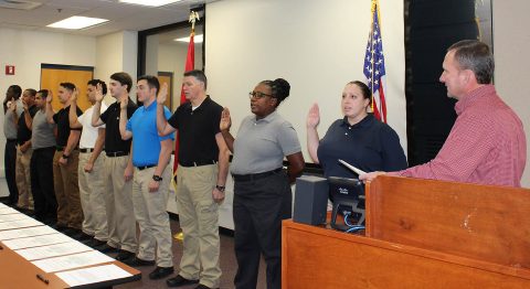 Montgomery County Sheriff John Fuson conducts swearing in ceremony for new jail deputies. Montgomery County Sheriff John Fuson conducts swearing in ceremony for new jail deputies.