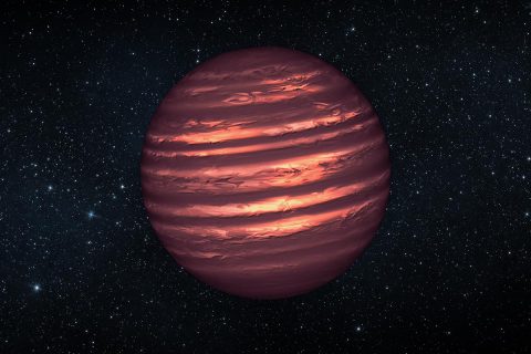 Artist’s conception of a brown dwarf, featuring the cloudy atmosphere of a planet and the residual light of an almost-star. (NASA/ESA/JPL)