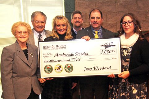 Mackenzie Roeder (far right) received the 2017 Robert M. Hatcher Memorial Scholarship. Mackenzie, a graduate student at Austin Peay, was presented the award at the January meeting of the Tennessee Fish and Wildlife Commission meeting in Nashville. Pictured from left are Mr. Hatcher’s wife, Betty, TWRA Executive Director Ed Carter, the Hatchers’ daughter, Terri Hatcher Goodwin, the Hatchers’ son, Jerry, and TWRA Bird Conservation Coordinator, David Hanni. This marks the second year of the scholarship presented in Mr. Hatcher’s honor.