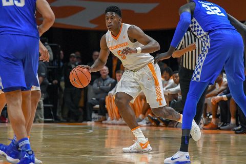 Tennessee Volunteers forward Admiral Schofield (5) brings the ball up court against the Kentucky Wildcats during the first half at Thompson-Boling Arena. (Randy Sartin-USA TODAY Sports)