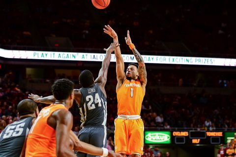 Tennessee Volunteers guard Lamonte Turner (1) shoots the ball as Iowa State Cyclones guard Terrence Lewis (24) defends during the second half at James H. Hilton Coliseum. Tennessee won 68-45. (Jeffrey Becker-USA TODAY Sports) Tennessee Volunteers guard Lamonte Turner (1) shoots the ball as Iowa State Cyclones guard Terrence Lewis (24) defends during the second half at James H. Hilton Coliseum. Tennessee won 68-45. (Jeffrey Becker-USA TODAY Sports)