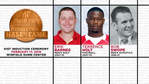 2018 Austin Peay Athletics Hall of Fame inductees Erik Barnes, Terrence Hold and Bob Swope. (APSU Sports Information)