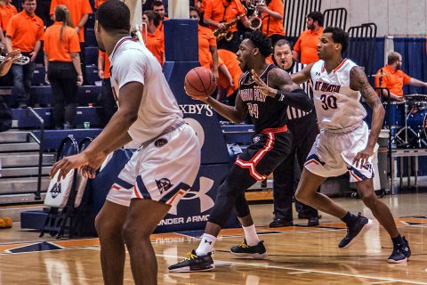 Austin Peay Men's Basketball senior Averyl Ubga has 28 points and 17 rebounds in win Thursday night over UT Martin. (APSU Sports Information)