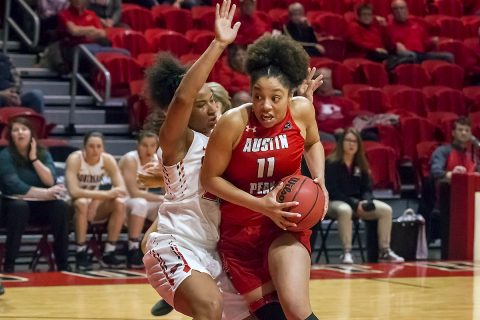 Austin Peay Women's Basketball senior center Brianne Alexander scores 26 points and had 7 rebounds in win over Southeast Missouri Saturday afternoon. (APSU Sports Information)