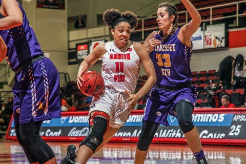 Austin Peay Women's Basektball senior Brianne Alexander had 14 points and 4 rebounds in win over Tennessee Tech Thursday at the Dunn Center. (APSU Sports Information)