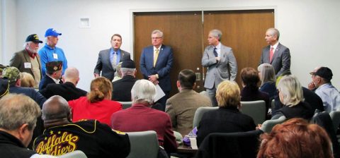 (From left) Steve Singleton, Bill Summers, Senator Mark Green, Speaker Pro Tempore Curtis Johnson, Senator John Stevens, and Representative Joe Pitts at Veterans Day on the Hill.