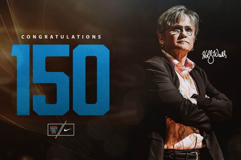 Tennessee Women's Basketball head coach Holly Warlick gets 150th career win Thursday night when the Lady Vols defeated Florida, 70-42. (Tennessee Athletics)