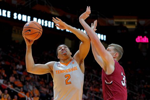 Tennessee Volunteers forward Grant Williams (2) goes to the basket against South Carolina Gamecocks forward Jason Cudd (33) during the first half at Thompson-Boling Arena. (Randy Sartin-USA TODAY Sports)