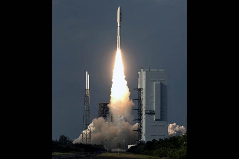 A United Launch Alliance Atlas V rocket lifts off from Space Launch Complex 41 at Cape Canaveral Air Force Station carrying the NOAA Geostationary Operational Environmental Satellite, or GOES-S. Liftoff was at 6:02pm CST. GOES-S is the second satellite in a series of next-generation weather satellites. (NASA/Kim Shiflett)