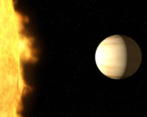 Using Hubble and Spitzer space telescopes, scientists studied the "hot Saturn" called WASP-39b - a hot, bloated, Saturn-mass exoplanet located about 700 light-years from Earth. By dissecting starlight filtering through the planet's atmosphere into its component colors, the team found clear evidence for a large amount of water vapor. (NASA, ESA, G. Bacon and A. Feild (STScI), and H. Wakeford (STScI/Univ. of Exeter))